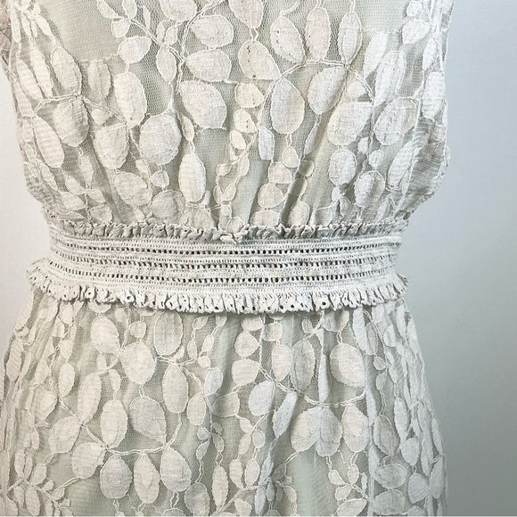 MAX STUDIO ~ Delicate Grey Dress with Sheer Leaf Woven Overlay ~ Size XS - Picture 4 of 6